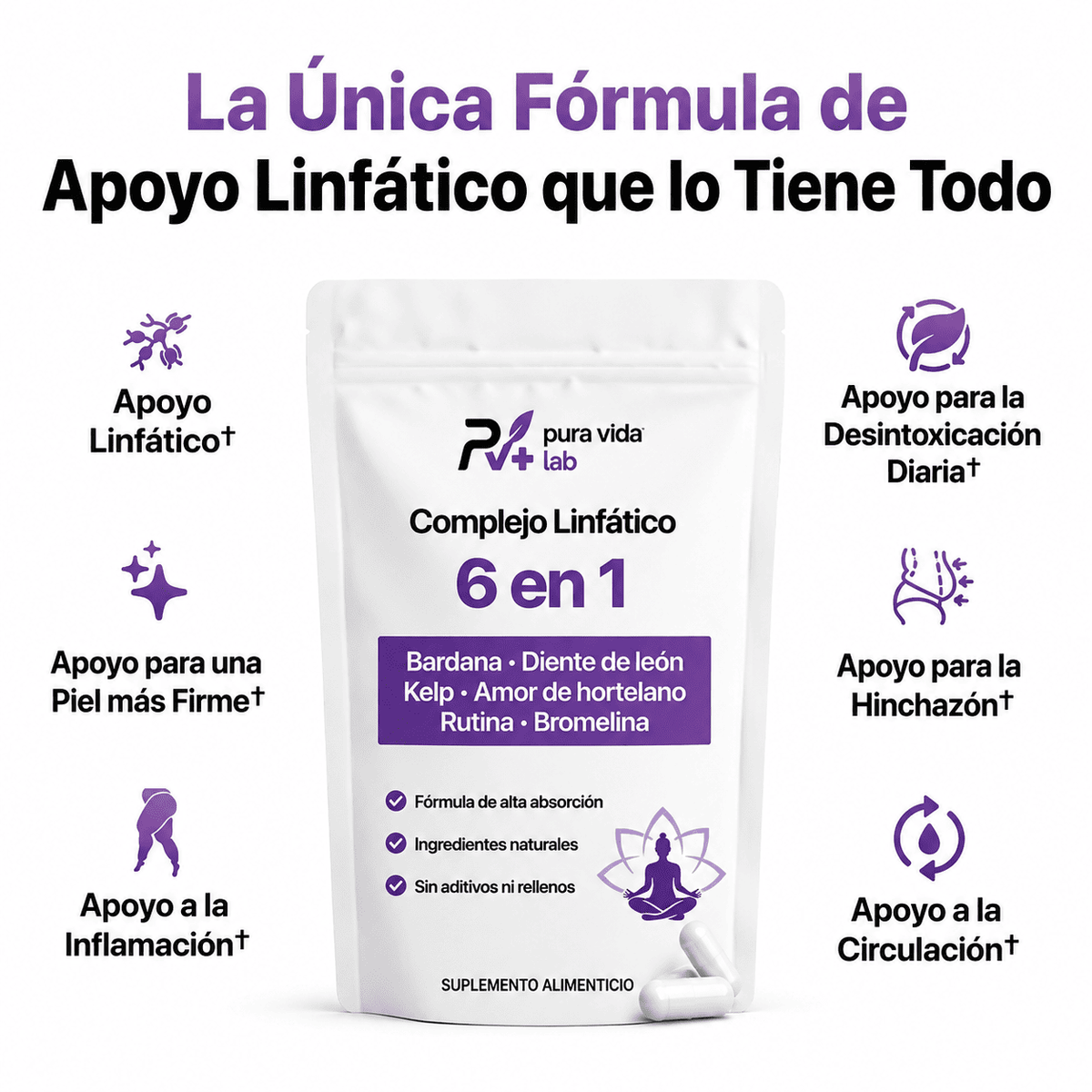 6 en 1 Fórmula Linfática – Apoyo al Drenaje, Hinchazón y Bienestar corporal