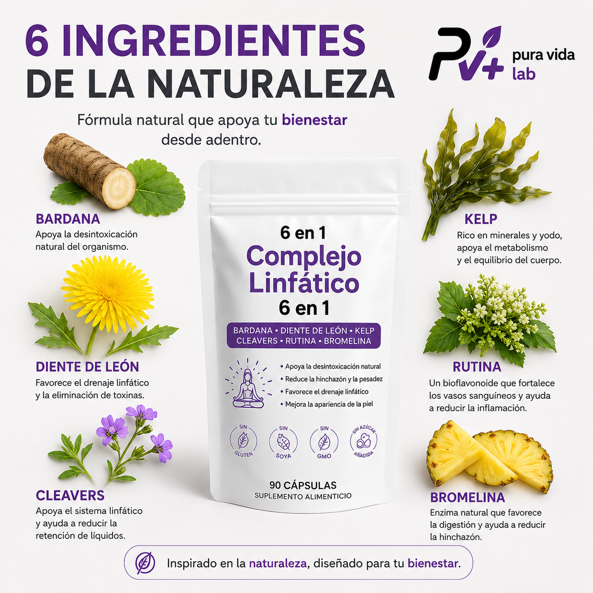 6 en 1 Fórmula Linfática – Apoyo al Drenaje, Hinchazón y Bienestar corporal